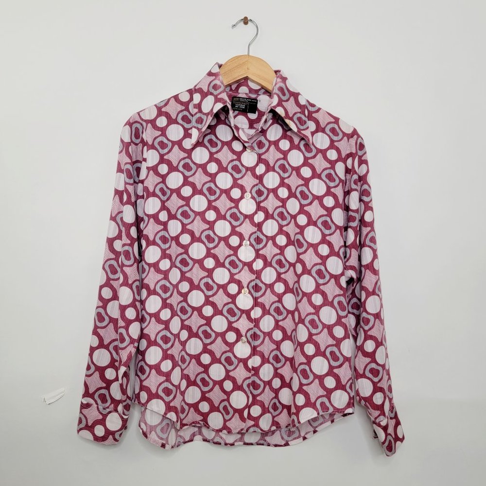 Vintage 70s Shirt Towncraft JCPenny Butterfly Collar Dots Geometric Groovy